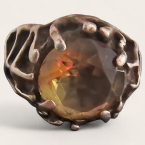 Vintage Golden Topaz Brutalist Sterling Silver Statement Ring